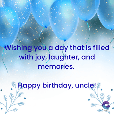 Wishing you a day that is filled
with joy, laughter, and
memories.
Happy birthday, uncle!
>>>Crafto