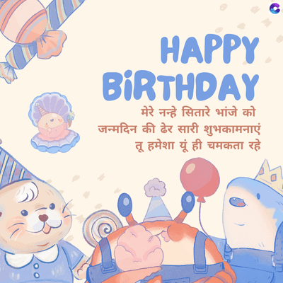 HAPPY
BIRTHDAY
मेरे नन्हे सितारे भांजे को
जन्मदिन की ढेर सारी शुभकामनाएं
तू हमेशा यूं ही चमकता रहे