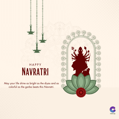 HAPPY
NAVRATRI
May your life shine as bright as the diyas and as
colorful as the garba beats this Navratri.
