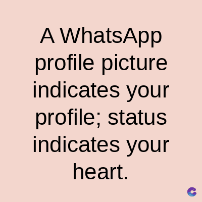 A WhatsApp
profile picture
indicates your
profile; status
indicates your
heart.
C