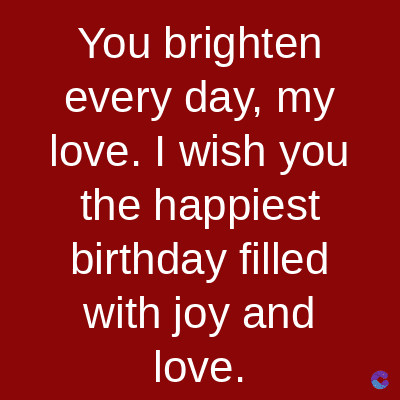 You brighten
every day, my
love. I wish you
the happiest
birthday filled
with joy and
love.