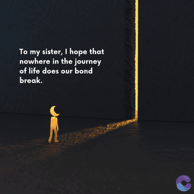 To my sister, I hope that
nowhere in the journey
of life does our bond
break.
=