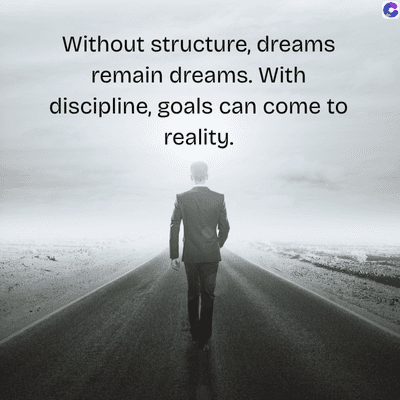 Without structure, dreams
remain dreams. With
discipline, goals can come to
reality.
C