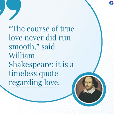 "The course of true
love never did run
smooth," said
William
Shakespeare; it is a
timeless quote
regarding love.
C