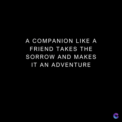 A COMPANION LIKE A
FRIEND TAKES THE
SORROW AND MAKES
IT AN ADVENTURE