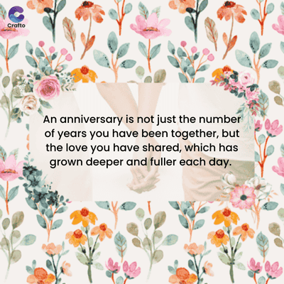 Crafto
An anniversary is not just the number
of years you have been together, but
the love you have shared, which has
grown deeper and fuller each day.