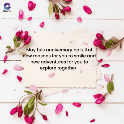 Crafto
May this anniversary be full of
new reasons for you to smile and
new adventures for you to
explore together.