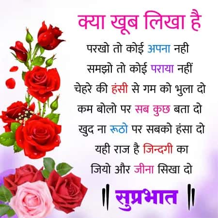 क्या खूब लिखा है
परखो तो कोई अपना नही
समझो तो कोई पराया नहीं
चेहरे की हंसी से गम को भुला दो
कम बोलो पर सब कुछ बता दो
खुद ना रूठो पर सबको हंसा दो
यही राज है जिन्दगी का
जियो और जीना सिखा दो
|| सुप्रभात ||